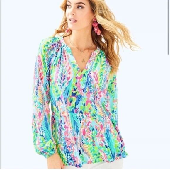 NWOT Lilly Pulitzer Martinique Tunic Top Blouse Catch The Wave Sz M - Picture 1 of 9
